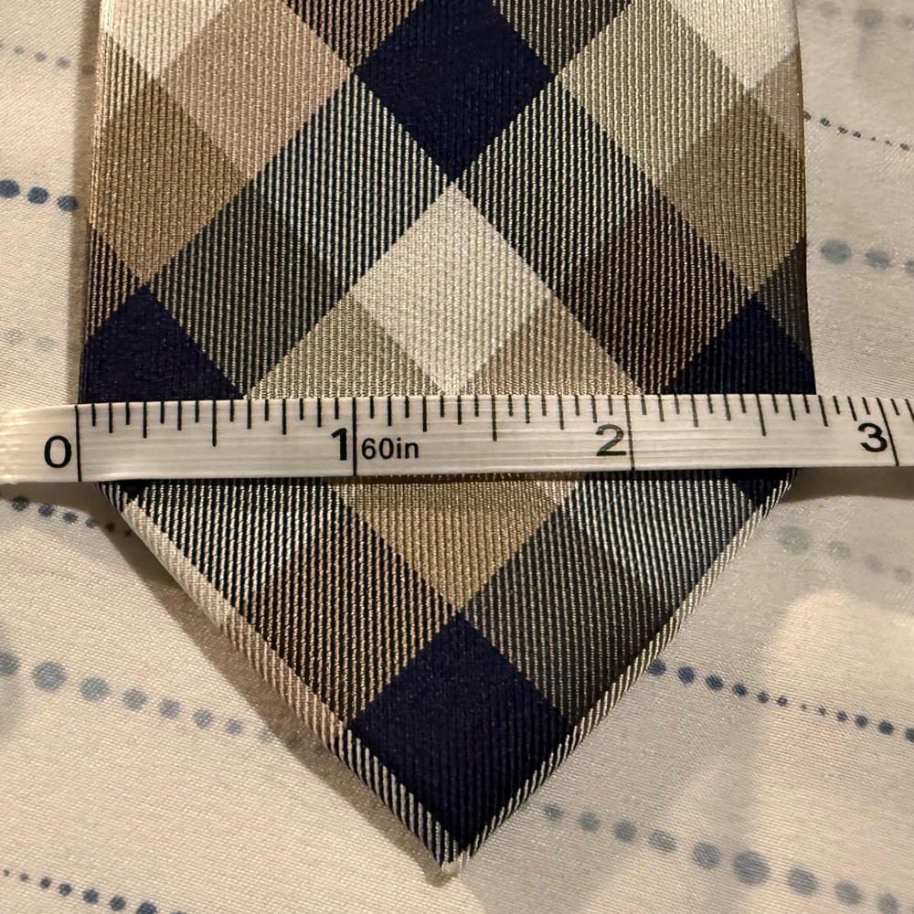 Express Tie - Navy Blue, White, & Tan/Gold Checkered Stripes - EUC - Picture 9 of 9